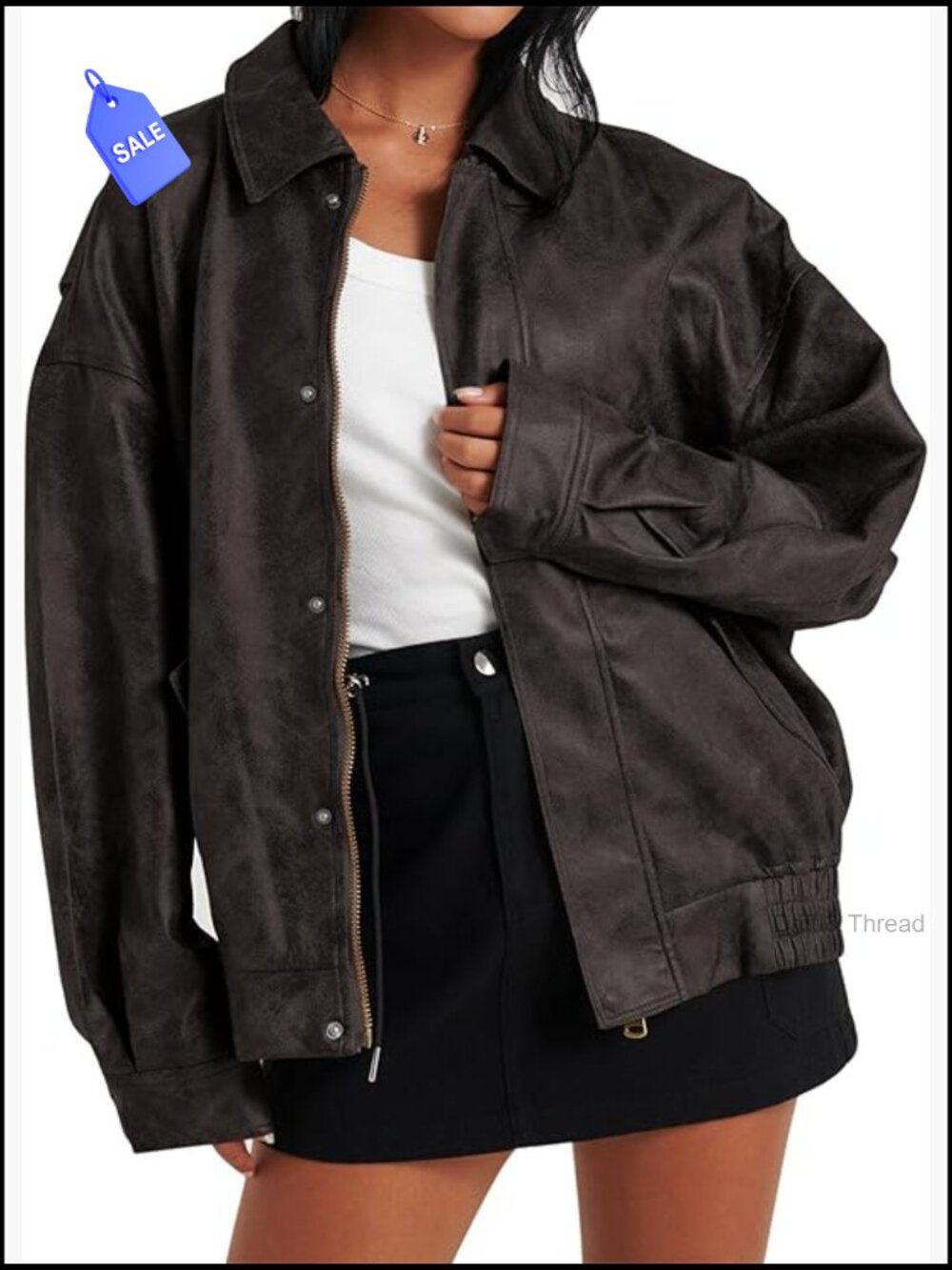 Oversized Faux Leather Bomber Jacket Trendy Zip Up Moto Coat - Picture 1 of 7